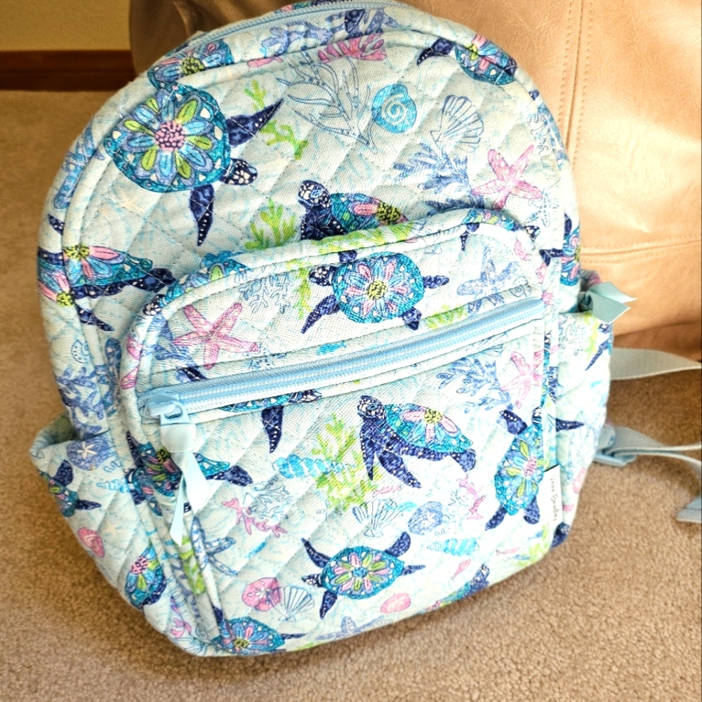 Vera Bradley Light Blue Marine Sea Turtle Printed Quilted Small Backpack